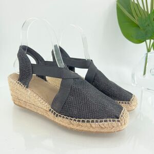 Toni Pons Triton Espadrilles Women's Size 39 8 Black Sparkly Jute Wedge